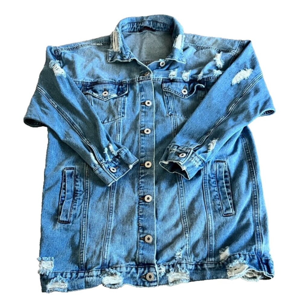 Excuse Never Enough Women's XL Distressed Medium Wash Jean Jacket